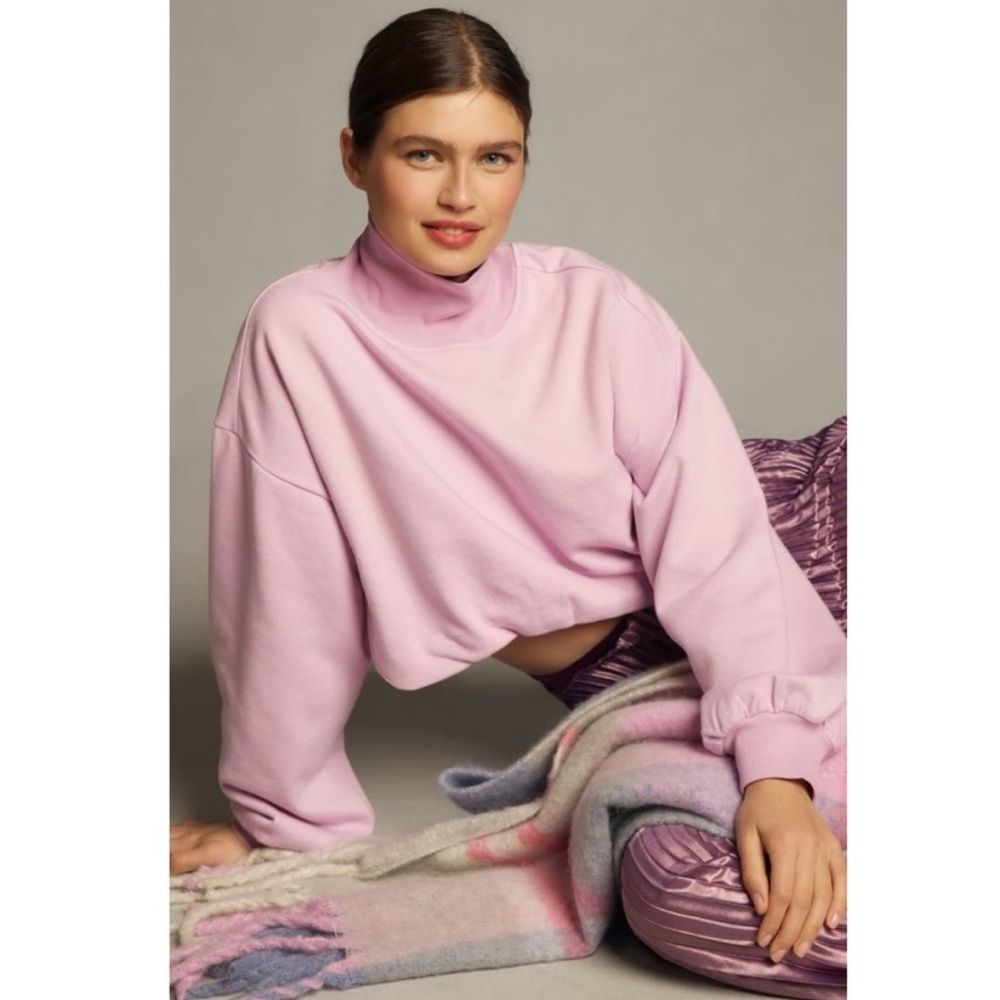 Pilcro Light Pink Cropped Mock Neck Sweatshirt